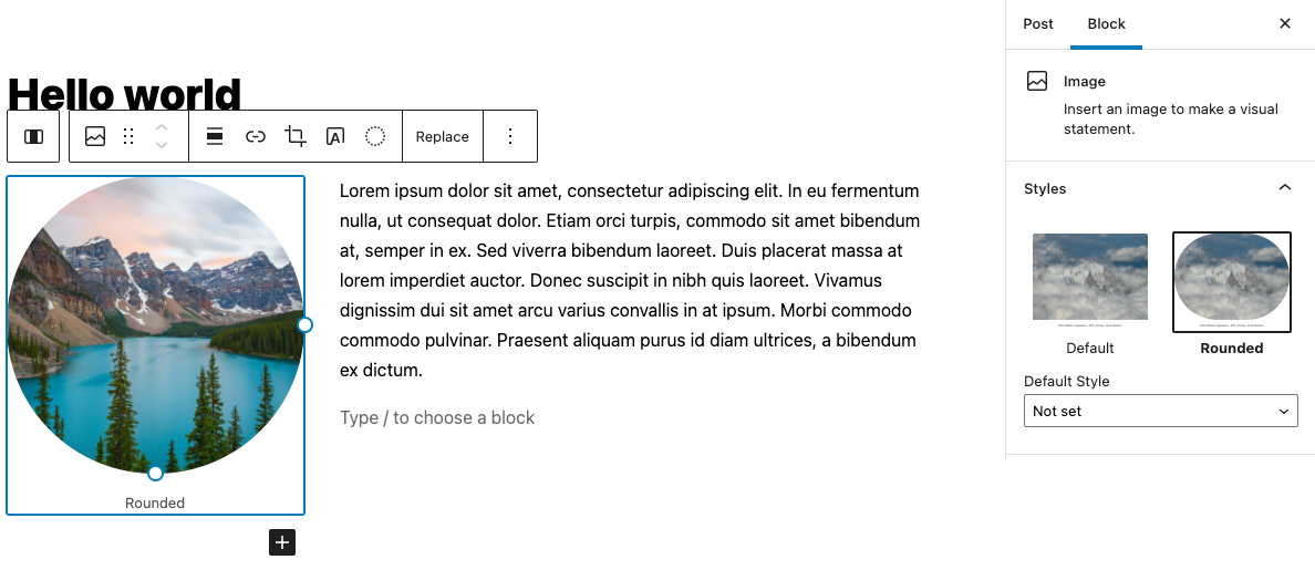 Rounded Image block styles